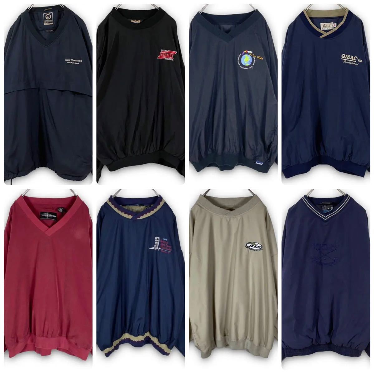 プルオーバーナイロンジャケット メンズL〜2XL 刺繍ロゴ 古着 1円スタート 8枚まとめ売り 最落なし 洗濯済み