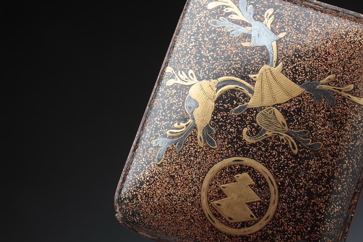 金蒔絵山水紋香箱 江戸期 合せ箱 金銀 富士山 高蒔絵 山と鳥のデザイン