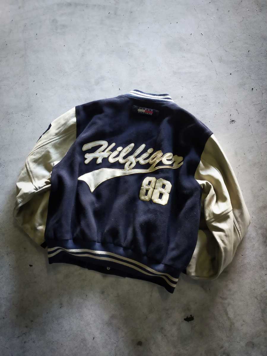 当時物】Tommy Hilfiger 袖革 スタジャン M アワードジャケット 80s 