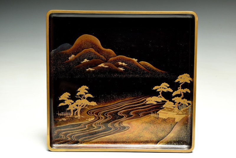 茶道具 鎌倉彫 四君子 炉縁 共箱 塗師 花丸四君子 茶道具 四君子蒔絵炉