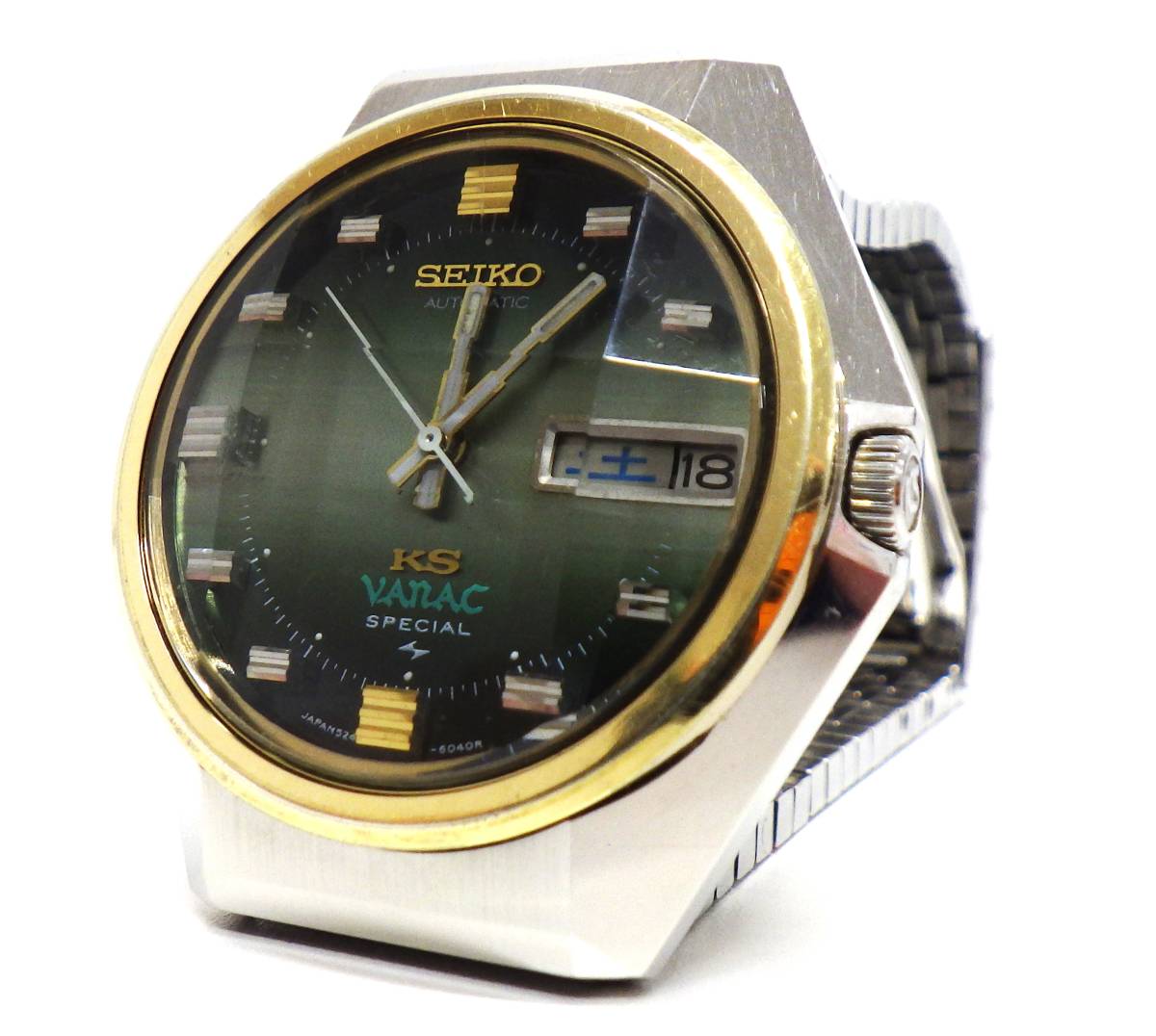 稼働】KING SEIKO VANAC 自動巻き 腕時計 カットガラス 青 希少品