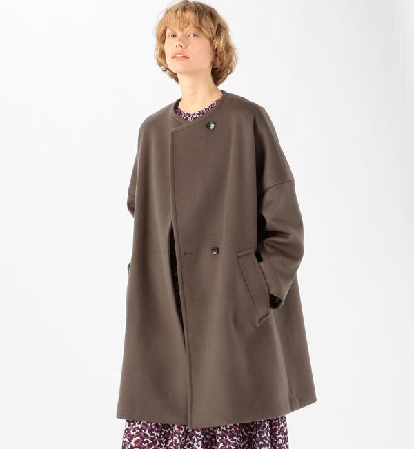 ◇ボルジィ BALLSEY ネイビー シャルムダブルフェイスノーカラーコート 