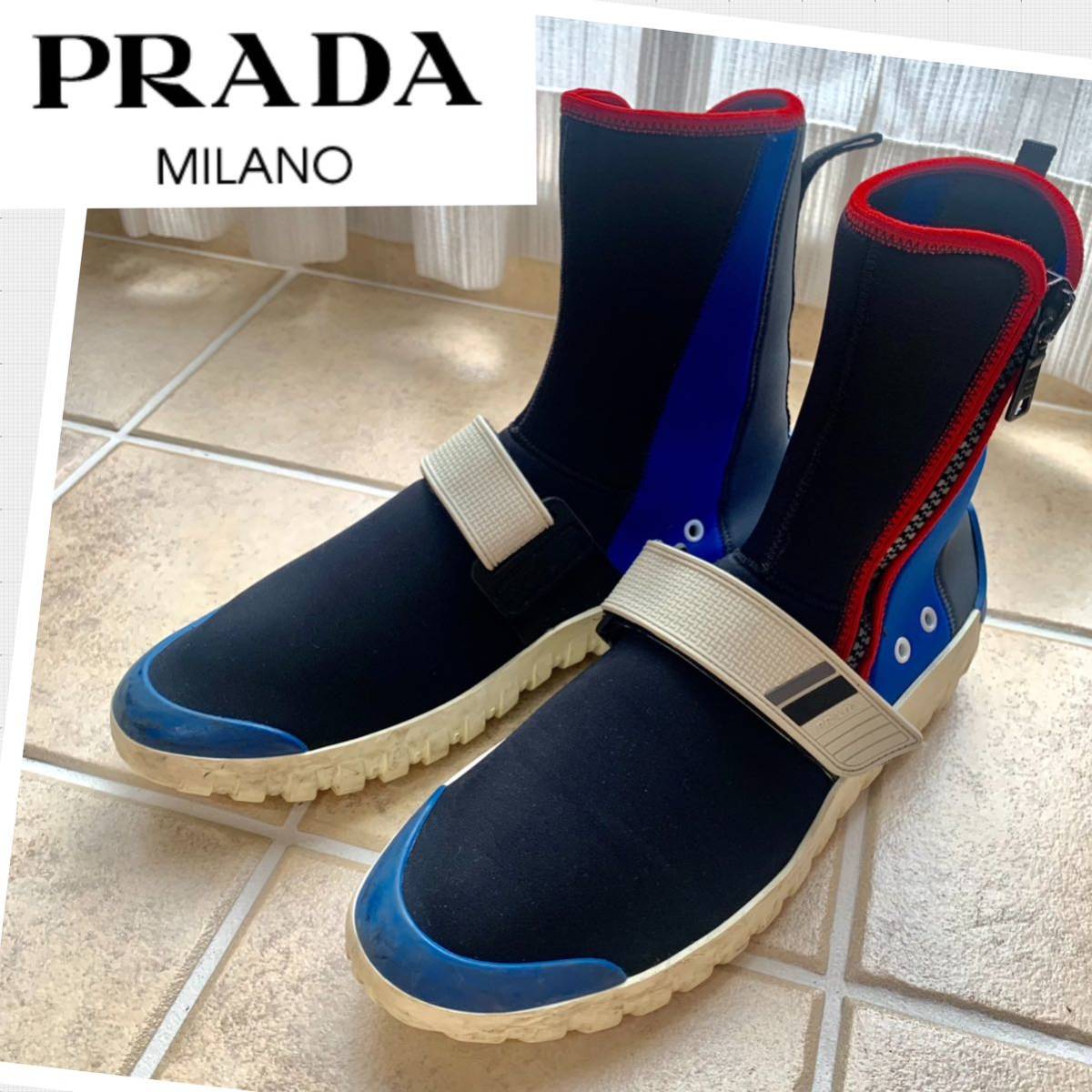 PRADA SPORT プラダスポーツ サイドファスナーベルクロブーツ(男性用 