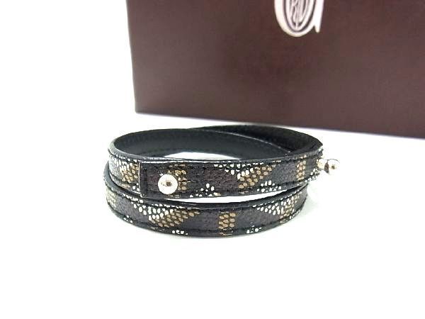 1円 ■美品■ GOYARD ゴヤール レザー ブレスレット バングル 腕輪 アクセサリー メンズ レディース ブラック系 AF8421チk