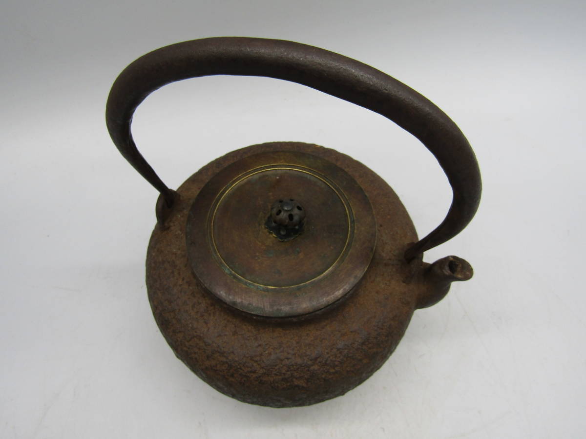 煎茶道具 古作 時代物 鉄瓶 釜師 雲色堂造 銅蓋 湯沸 煎茶道具 古作
