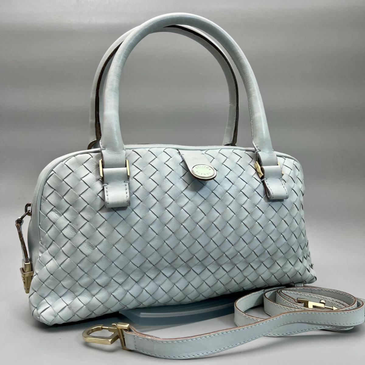 1円〜【レアカラー】 BOTTEGA VENETA ボッテガヴェネタ トートバッグ ミニボストン イントレチャート レザー ライトブルー ショルダー付