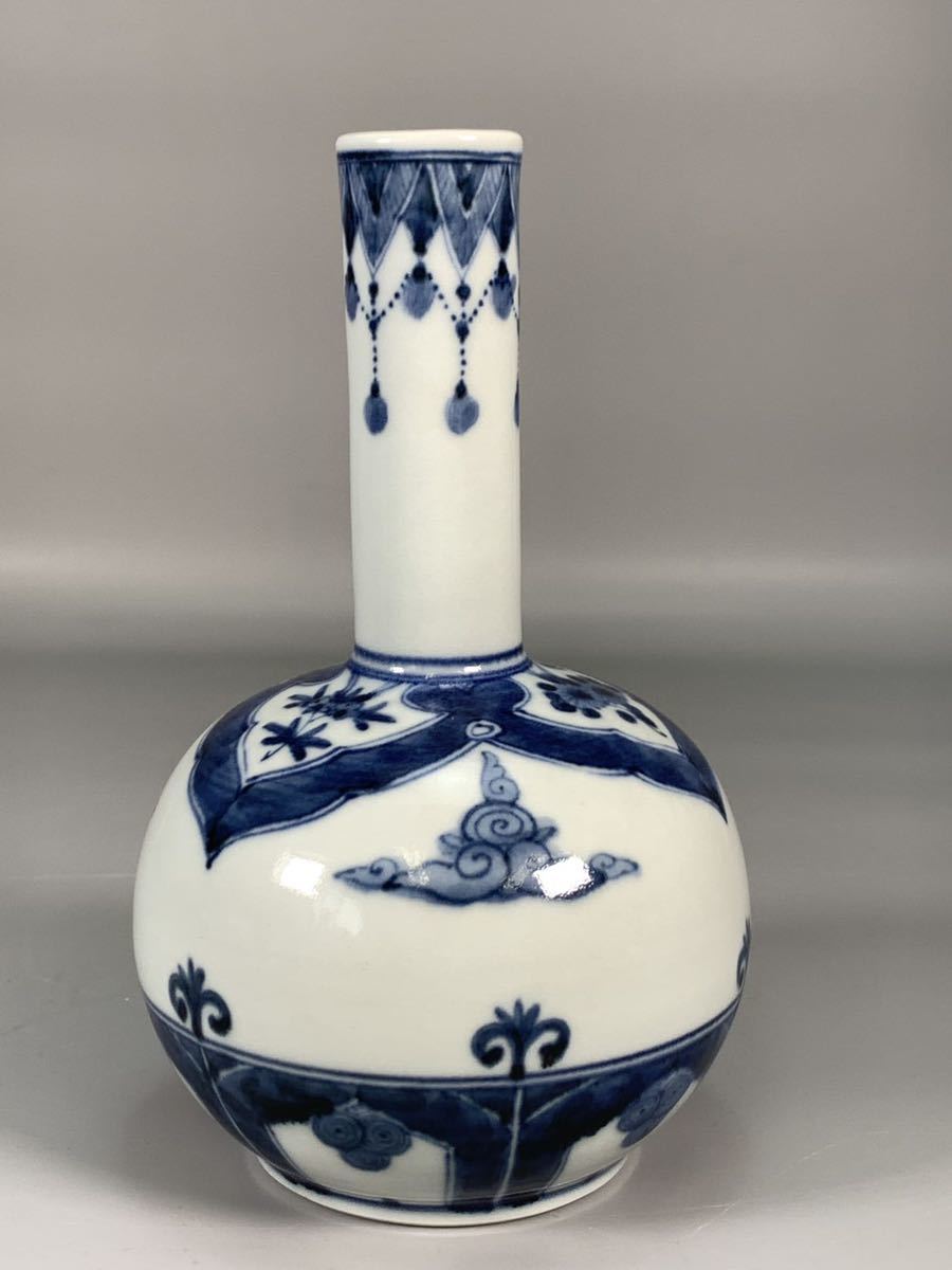山本長左 作 黎明 藍九谷 吉祥文？花瓶 花器 華道具 壺 花池 限定品