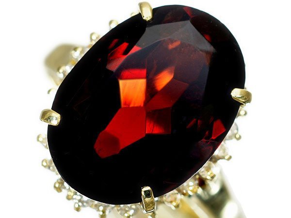 1円～【ジュエリー極】真紅の煌き！超大粒良質天然ガーネット11.4ct＆ダイヤモンド0.54ct 高級K18YGリング k5853km【送料無料】