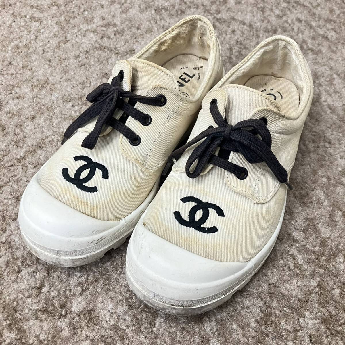 CHANEL　シャネル　スニーカー　A07154　キャンバス　ココマーク　ローカットスニーカー　ホワイト　36　約23cm