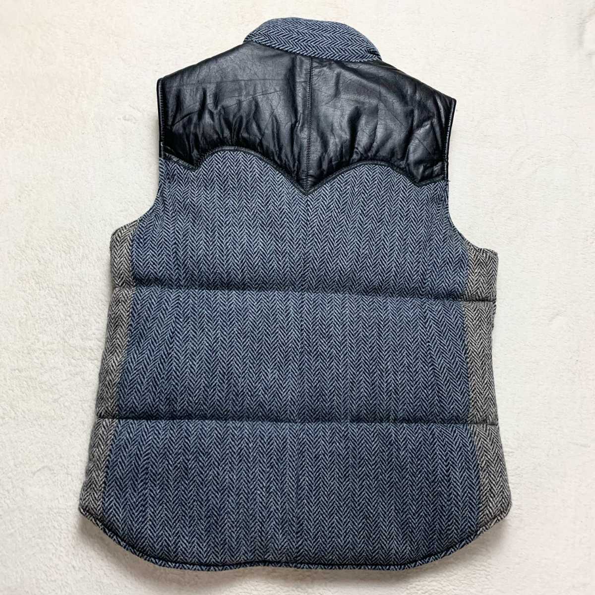 ハリスツイード 【極上のツイード&牛革】 Harris Tweed ダウンベスト 