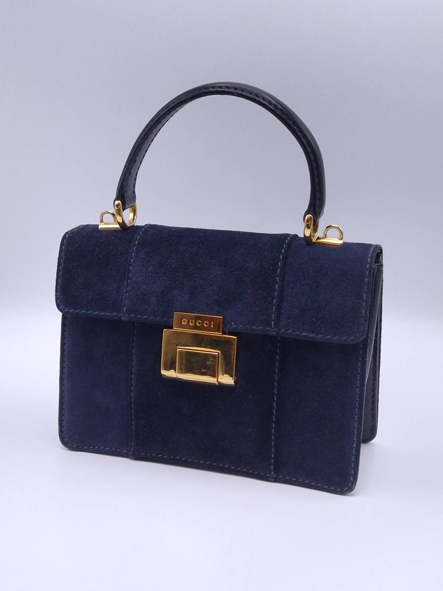 GUCCI グッチ スエード ハンドバッグ ネイビー 007・23・0235 保存袋
