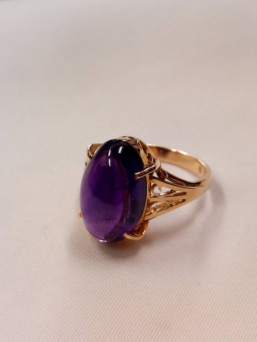 K18イエローゴールド　アメジスト（直径15㎜）リング　アンティークデザイン