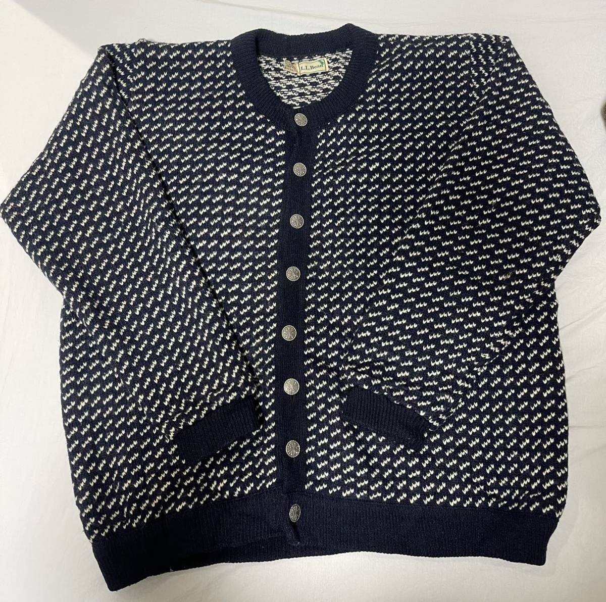 L.L.bean エルエルビーン バーズ アイニット コンチョ カーディガン ウール 肉厚　ビンテージ　ノルウェー