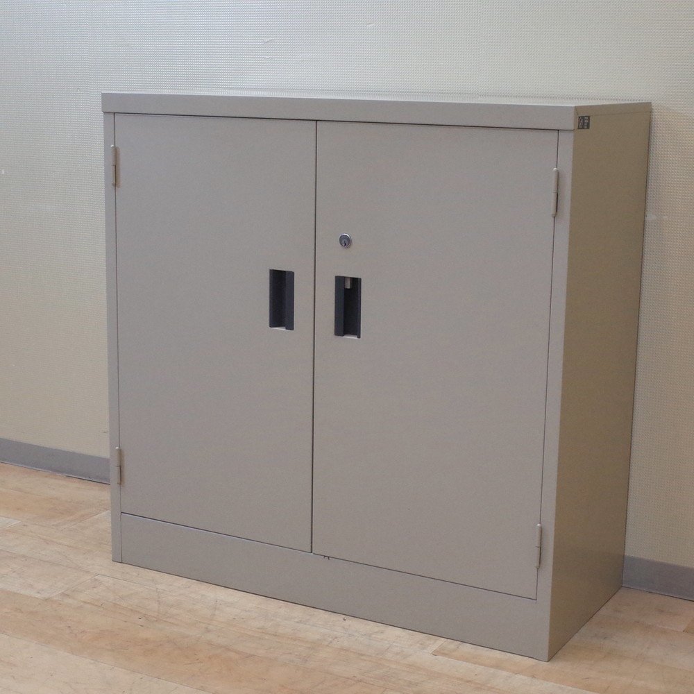 幅880 奥行380 高さ880 コクヨ KOKUYO 両開き書庫 キャビネット グレー 観音開き 収納 物置 書類棚 保管庫 鍵付き KK9362 中古オフィス家具