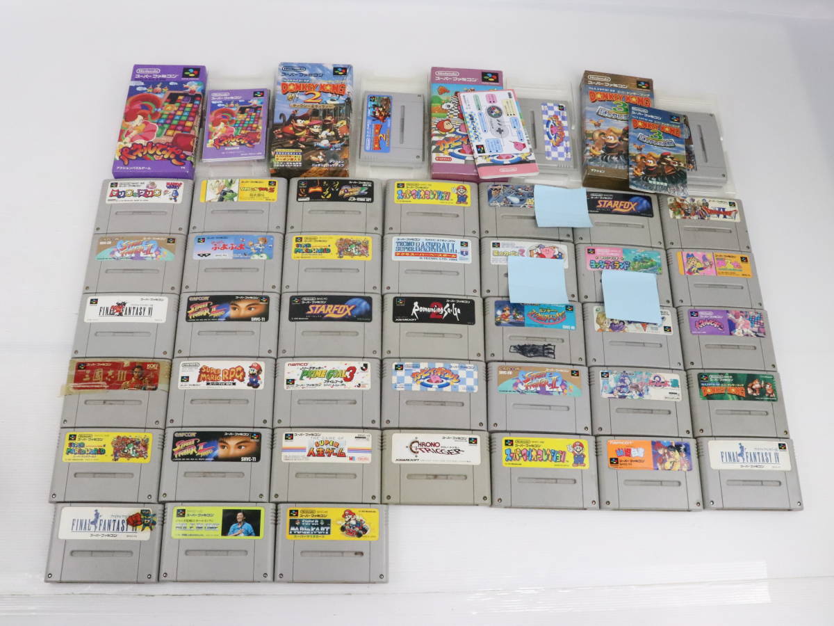 1円～★未検品★Nintendo SFCソフト ケース付き有り まとめて42本セット スーファミ スーパファミコン 大量 処分 まとめ売り 任天堂 K557
