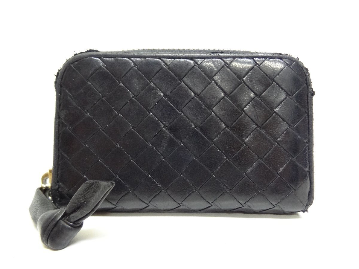 ボッテガ ヴェネタ イントレチャート コインパース ラウンドファスナー カーフレザー ブラック BOTTEGA VENETA ☆P