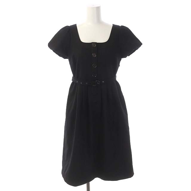 バーバリーブルーレーベル BURBERRY BLUE LABEL ワンピース 半袖 バルーンスリーブ ひざ丈 ベルト付き 38 黒 ブラック レディース