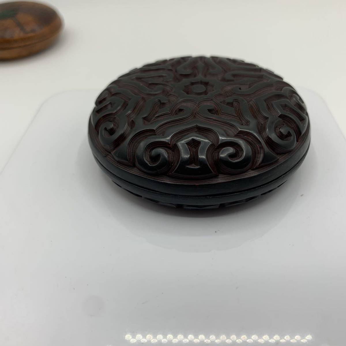 唐物 香合 中国古玩 堆黒剔犀屈輪彫棗 屈輪 彫漆 【公式通販】