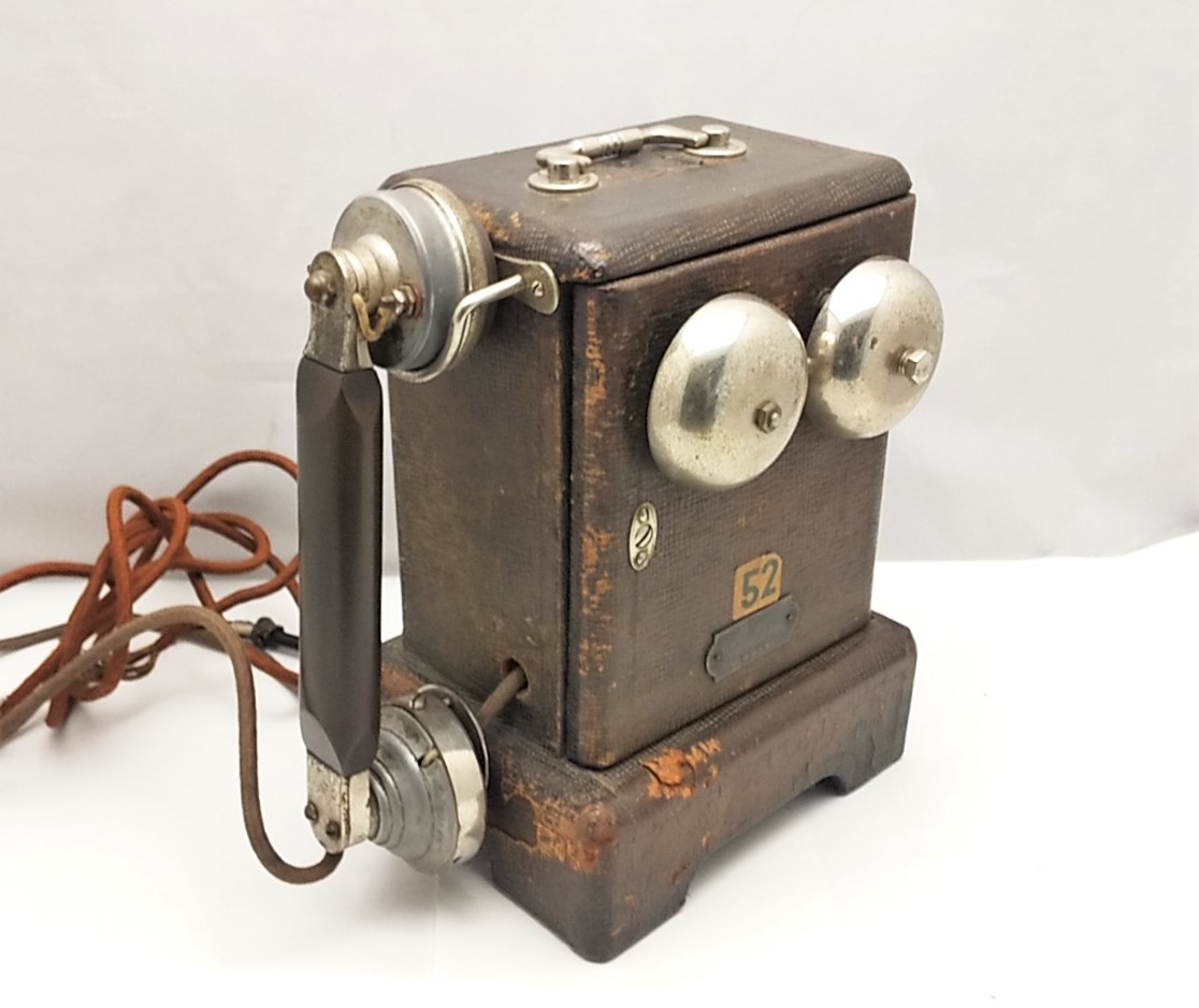 中古 動作未確認 電話機 諏訪工業 特許 SP 木製 手回し式 ハンドル式