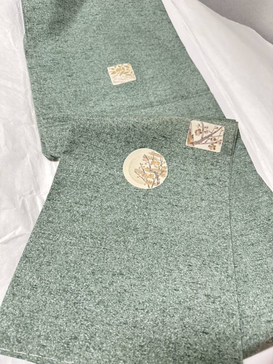 日舞家所蔵品★【極上新品】京都染司名門「染の北川」168万 重要無形文化財「本場牛首紬」花緑青色「琳派水彩友禅」松文梅花 付下げトール