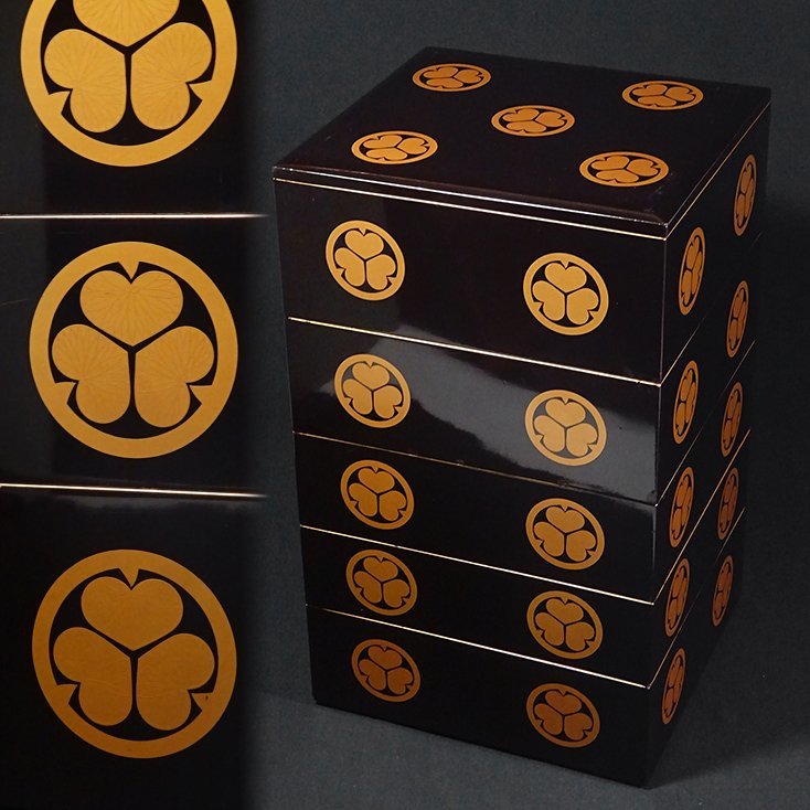 三つ葉葵紋 重箱 漆器 5段セット 慶應◇名家伝来の古美術 江戸時代後期 徳川家御調度品 蝋