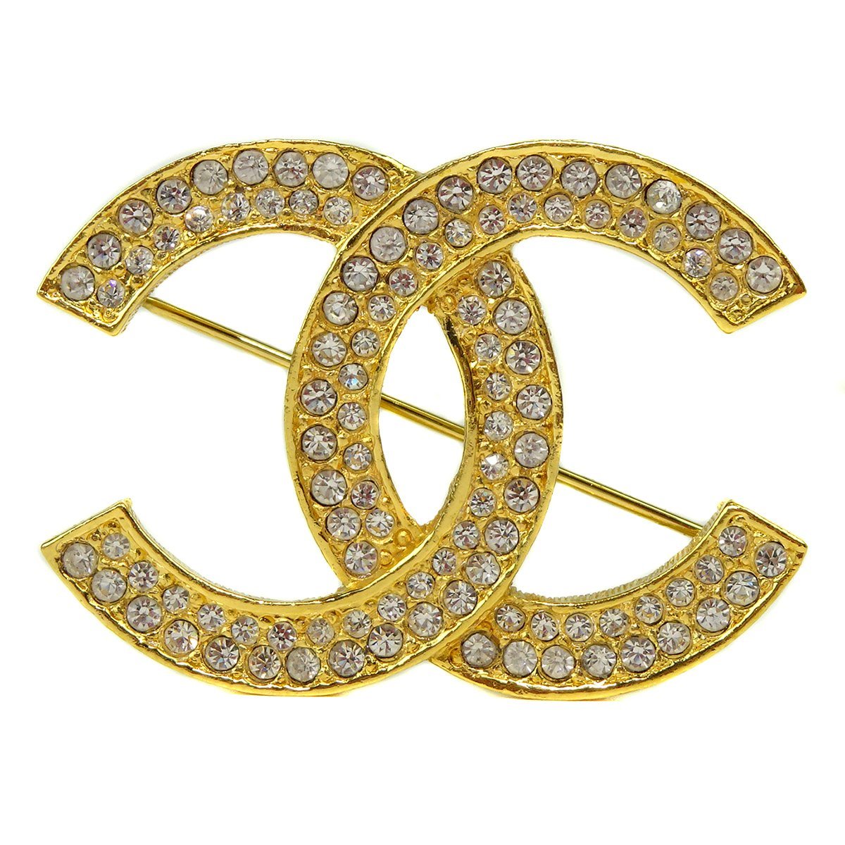 ★Z1147 美品 シャネル ココマーク ラインストーン ブローチ ゴールドカラー×クリア CHANEL ヴィンテージ レディース★