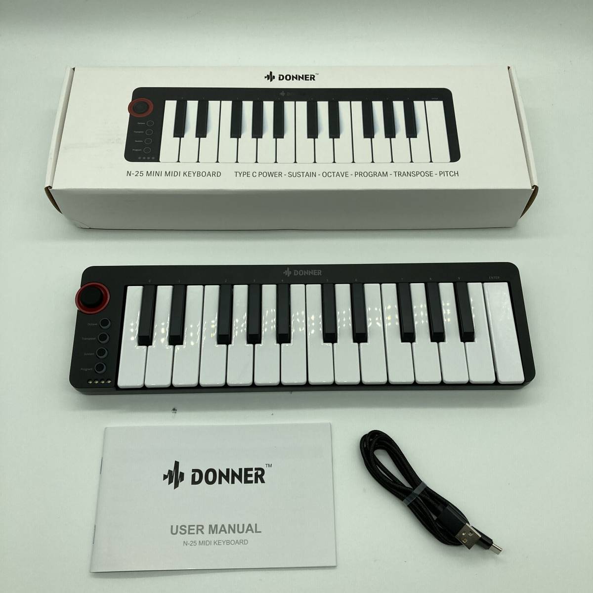 【未使用】Donner MIDIキーボード 25鍵 USBコントローラー ミニ鍵盤 コンパクト 音楽制作 日本語取扱説明書 ブラック N-25/2626-X