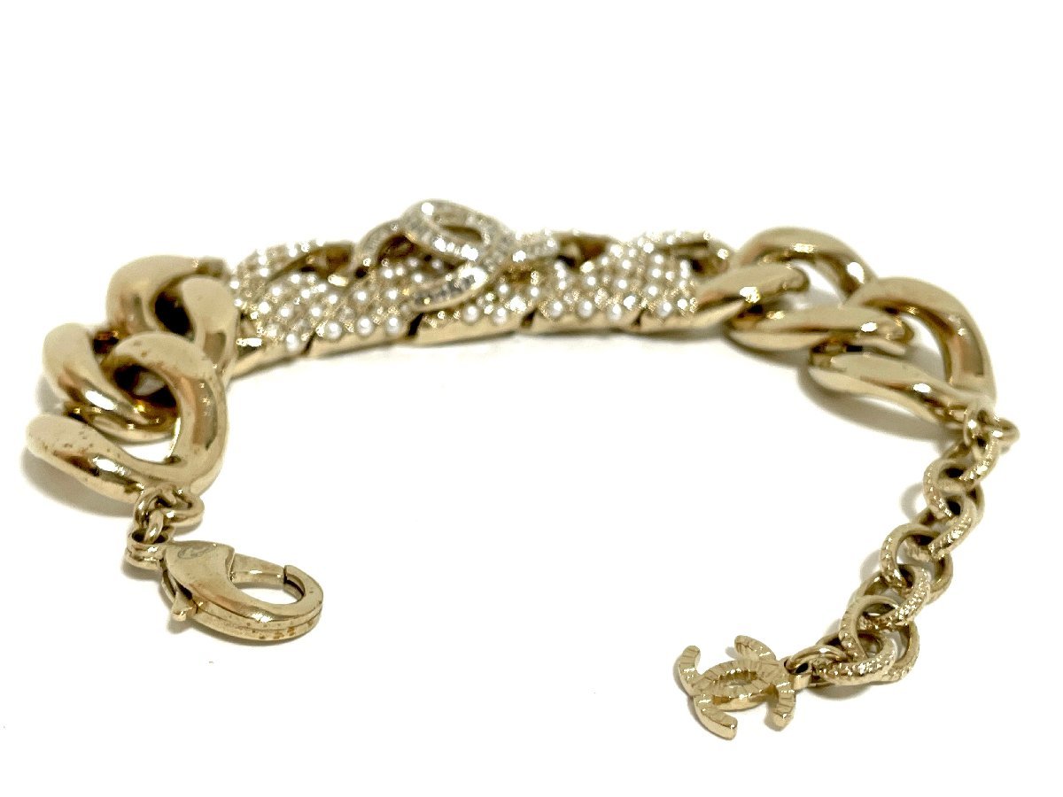 中古】CHANEL シャネル チェーン ブレスレット ココマーク パール 