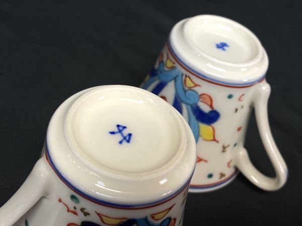 K018 / 加藤幸兵衛 幸兵衛窯 ペルシア色絵 花鳥文珈琲碗揃 カップ