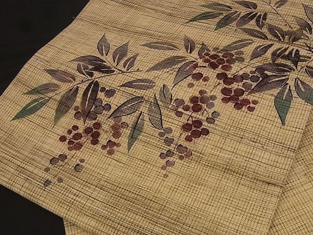 着物屋こころ■九寸名古屋帯　手描き　南天文　金彩　正絹　逸品　未使用　B-sa1819