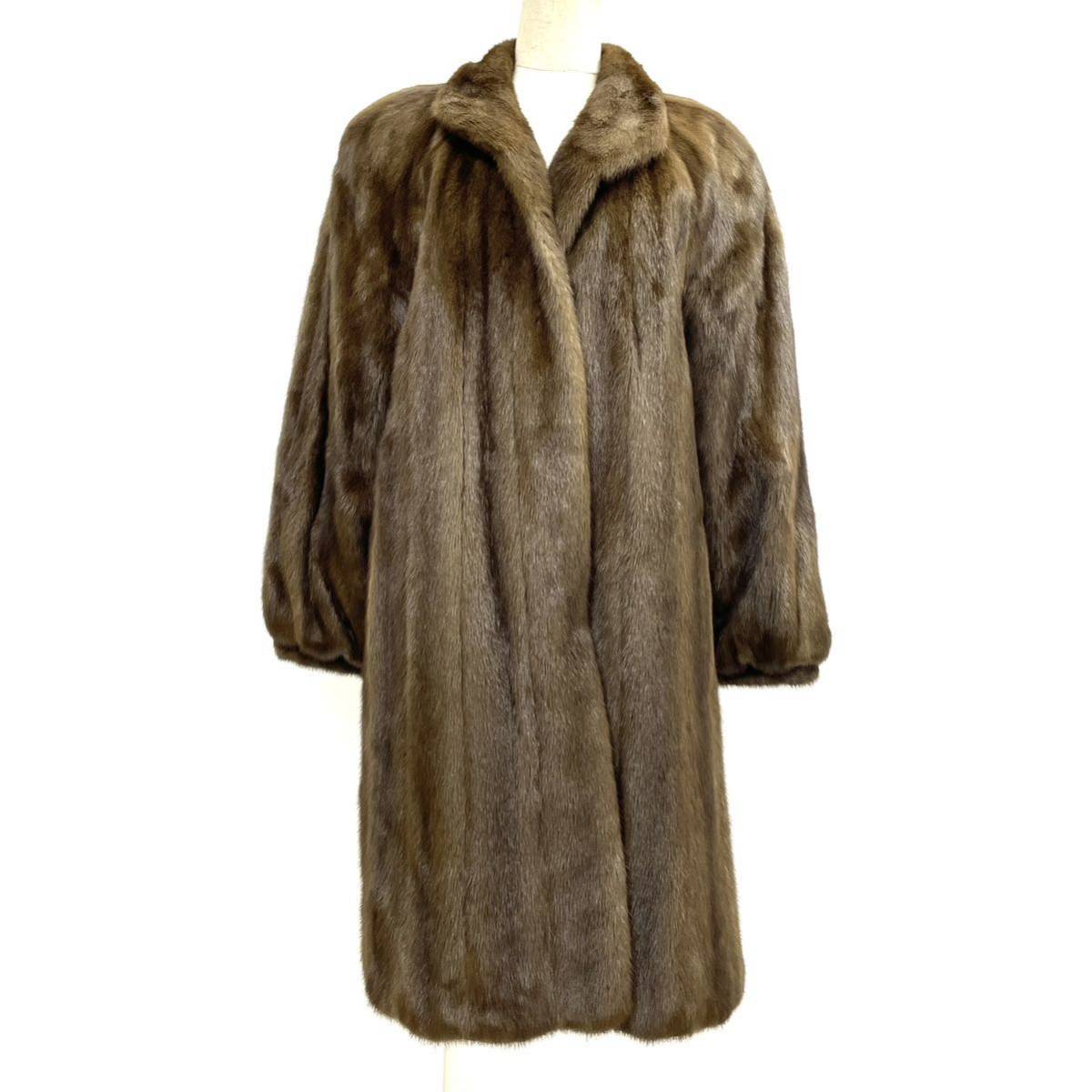 【七福】fk1520 CHEVAREINE セミロングコート デザインコート ミンクコート ブラウンミンク 貂皮 mink身丈 約 90cm