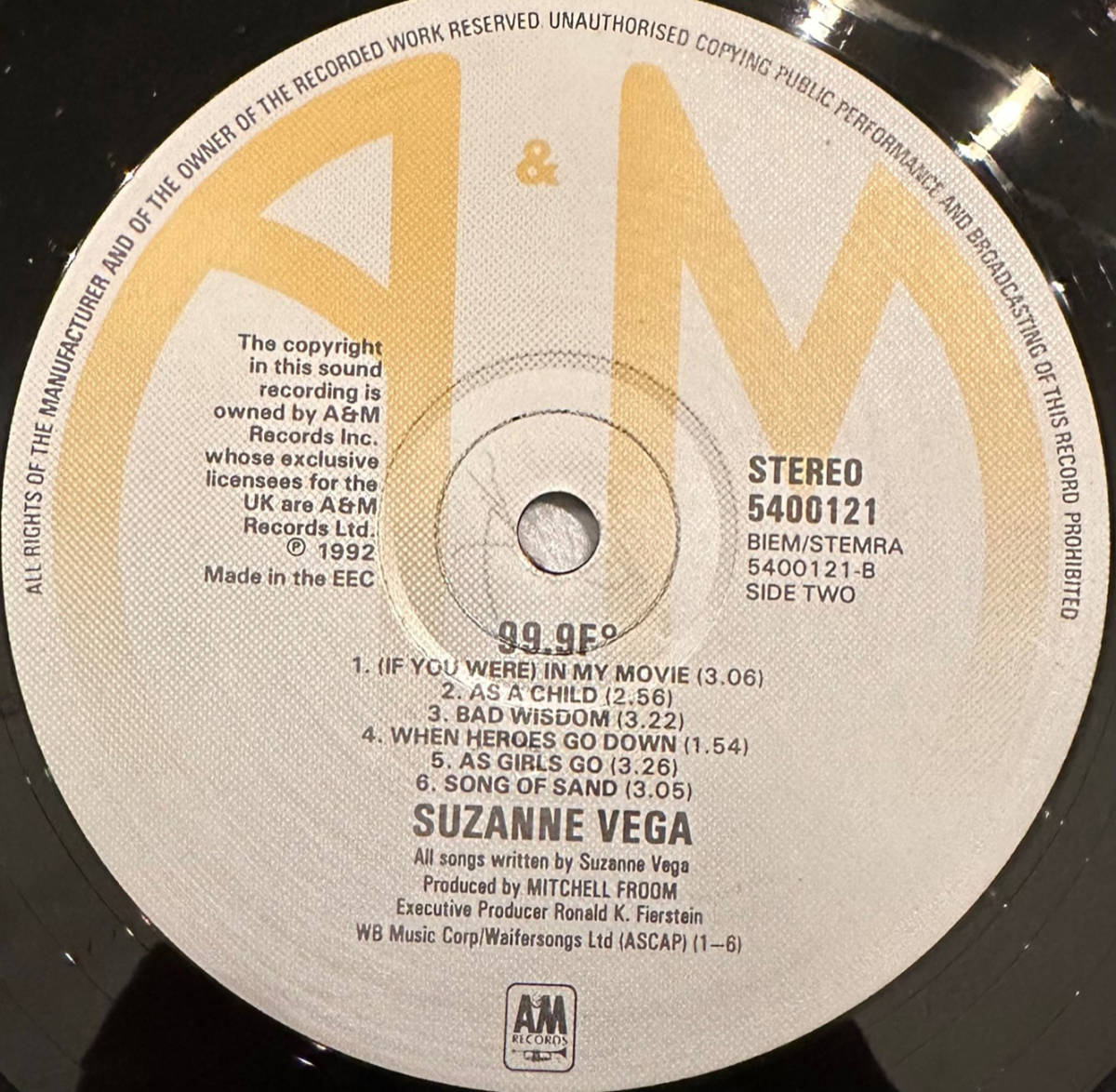 □1992年 オリジナル Europe盤 Suzanne Vega - 99.9F° 12”LP 5400121