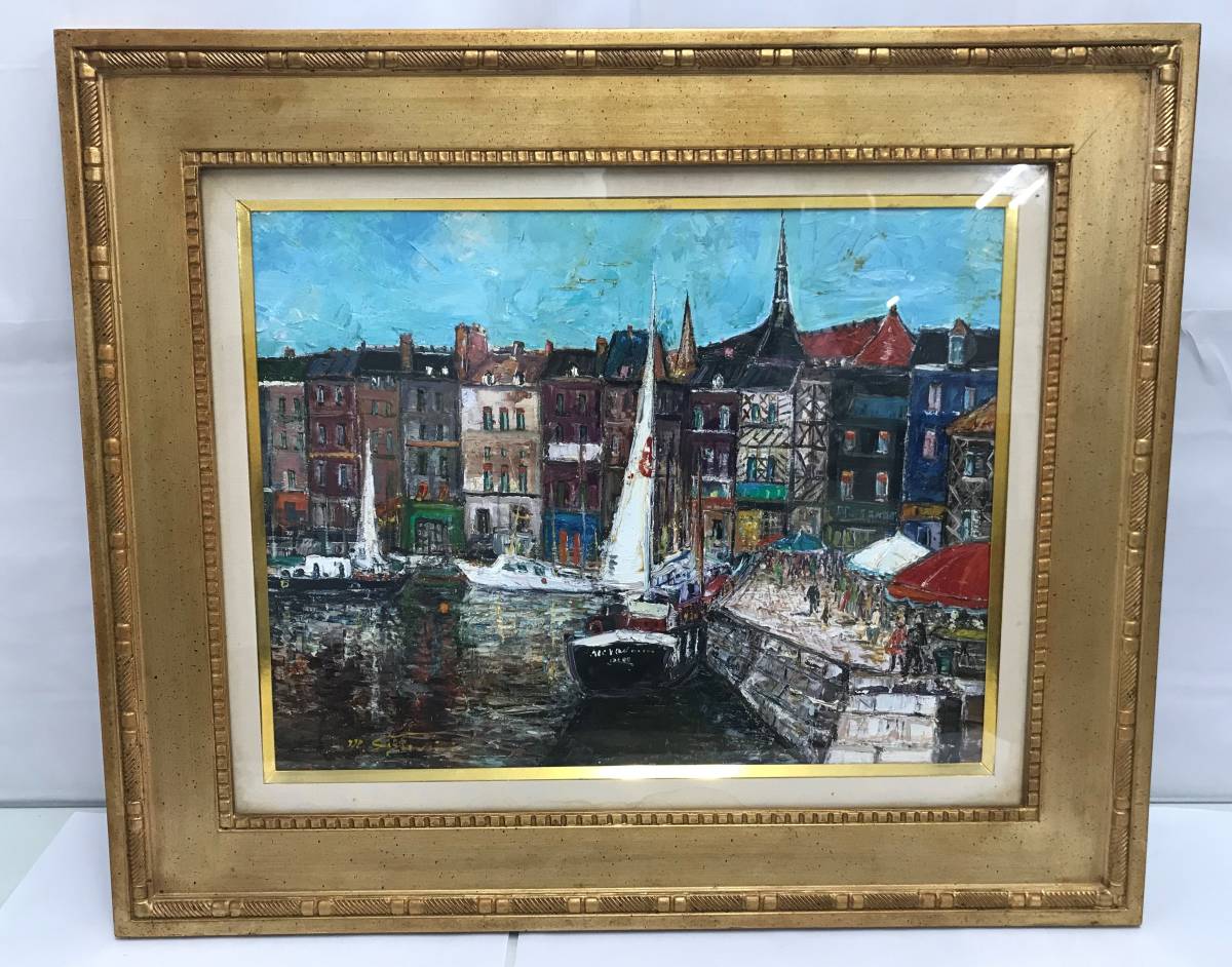 TM/ 鈴木マサハル 油彩画 F6号「ノルマンディー オンフルール」　額装サイズ：49×58×5cm 額装品 0207-02