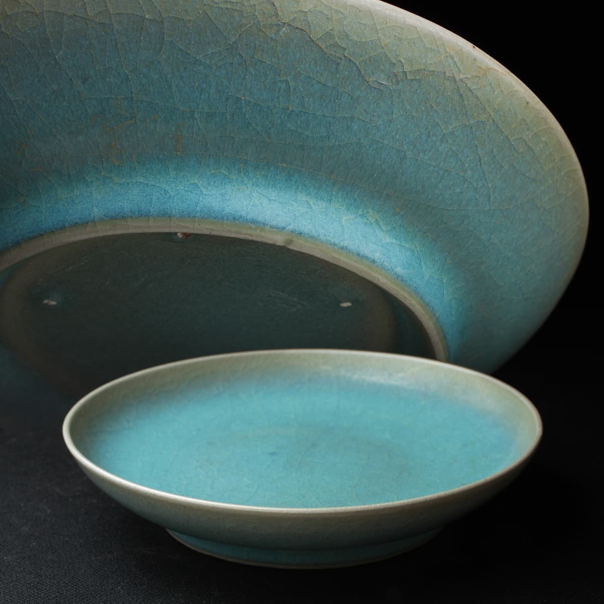 EH982 時代 中国美術 鈞窯天藍釉小盤 径12.8cm 重170g・鈞窯天藍釉小皿 中国古玩