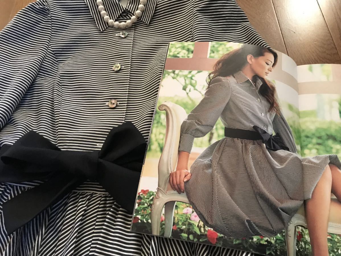 ◆エムズグレイシー◇美品♪ 春カタログ掲載♪ ストライプが素敵！ウエストリボン 綺麗めシャツワンピース36◆ネイビー系