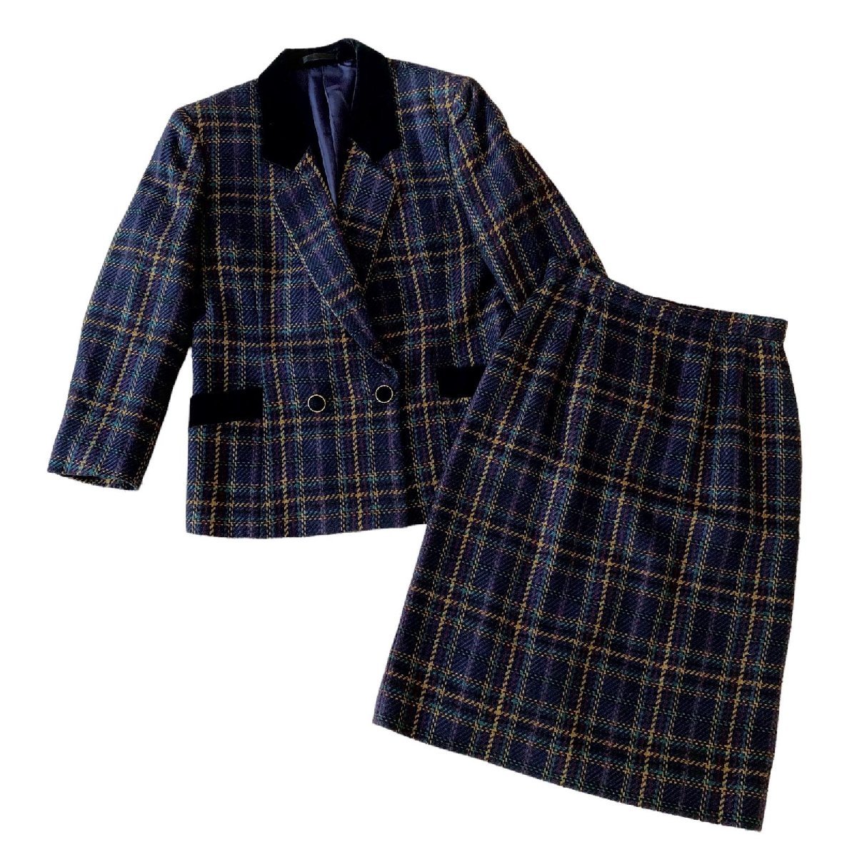 バーバリーズ セットアップ ジャケット スカート ウール100% チェック BURBERRY バーバリー セットアップ ジャケット 膝丈スカート チェック