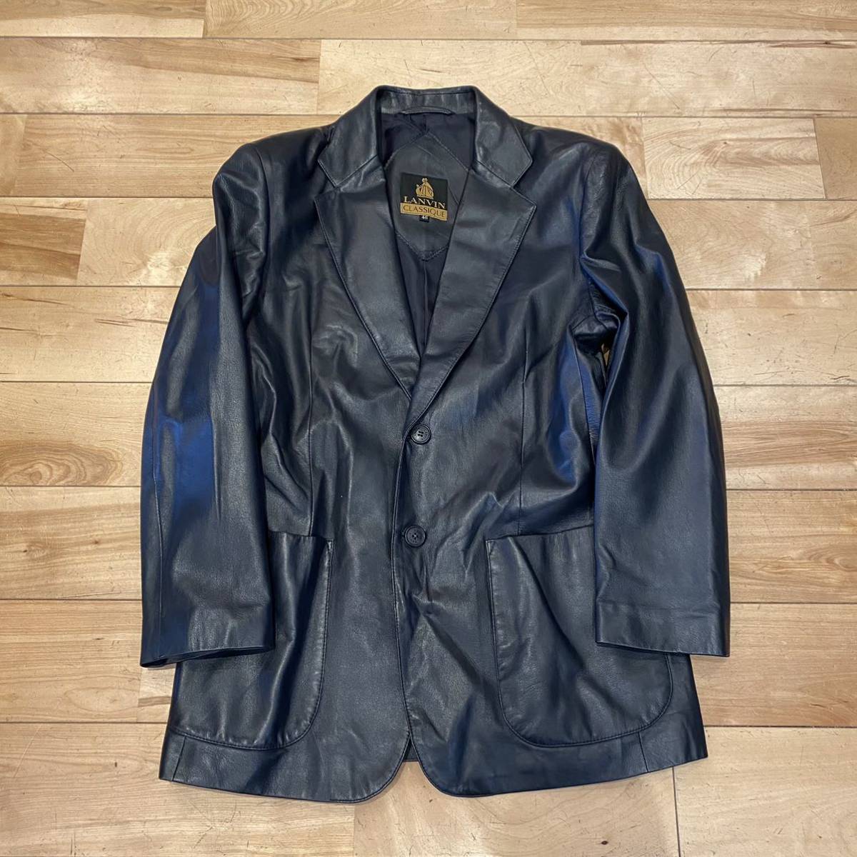 LANVIN ランバン 高級ラムレザーテーラードジャケット 黒 サイズ48 ☆LANVIN/ランバン/レザー/テーラードジャケット/レザージャケット