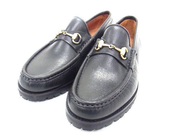 1円 ■美品■ GUCCI グッチ 101 6105 ホースビット レザー ローファー 表記サイズ 35 1/2(約22.5cm) 靴 シューズ ブラック系 AF7373トオ