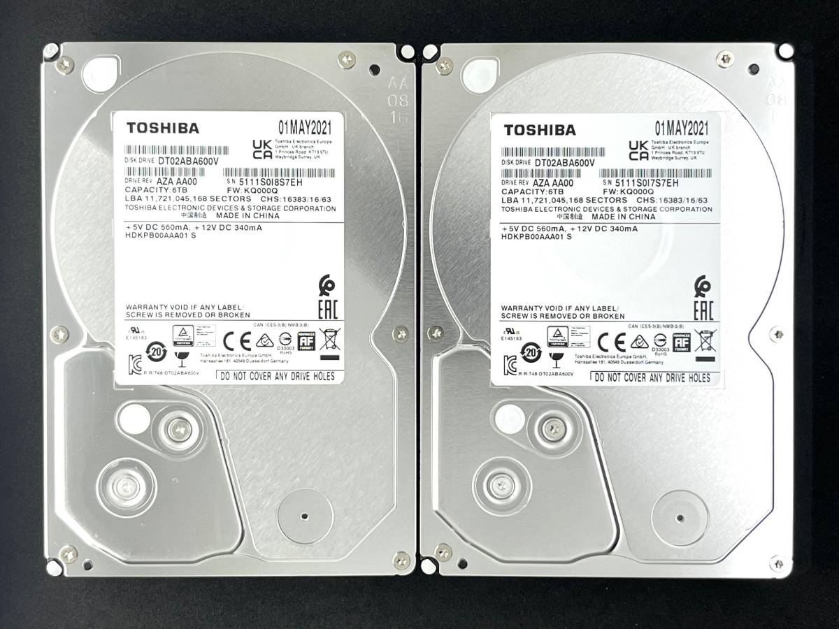 送料無料】 2個セット ☆ 6TB ☆ TOSHIBA / DT02ABA600V 【使用時間