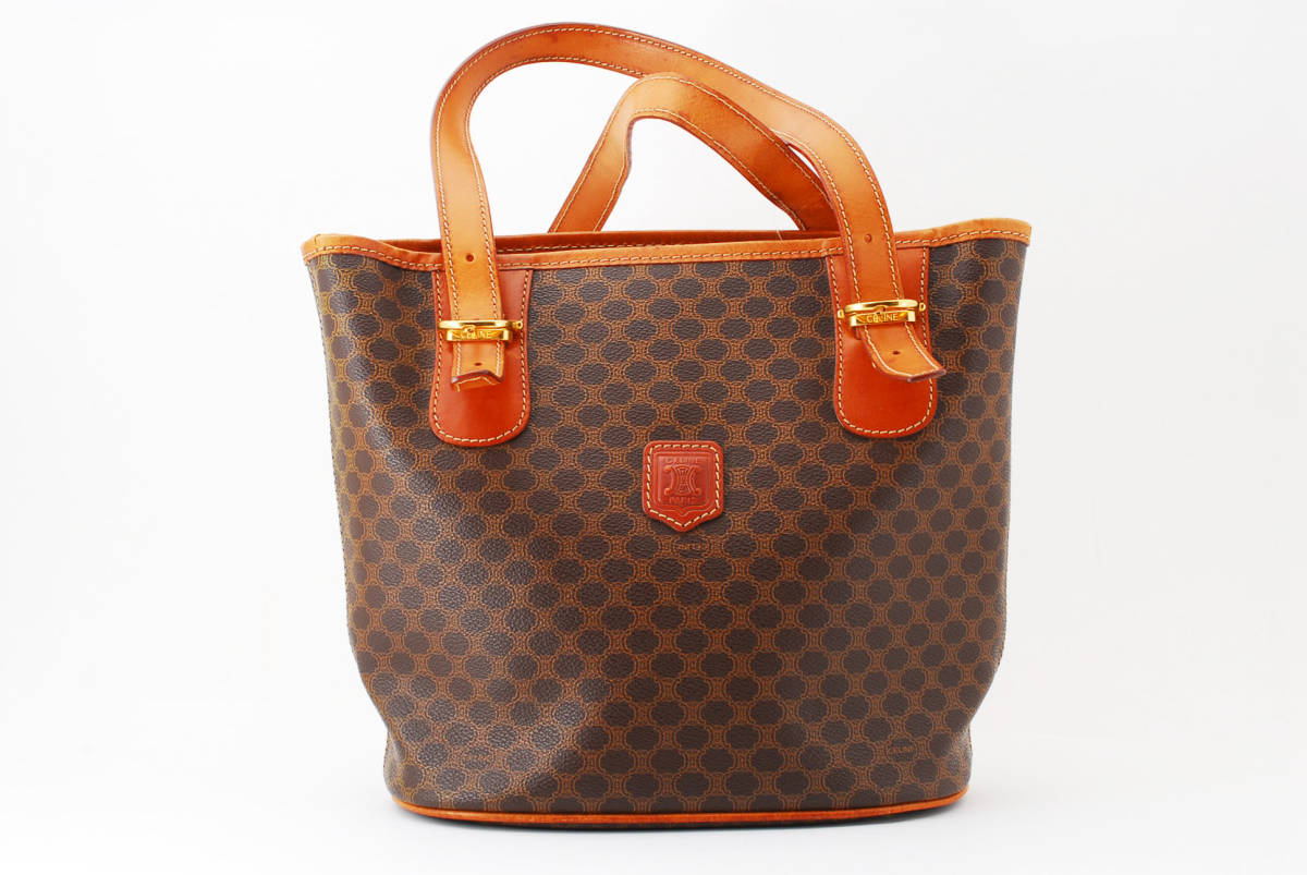 1円 CELINE　ヴィンテージ　セリーヌ　マカダム　PVC　レザー　トートバッグ　バケツ　ブラゾン　23-1002