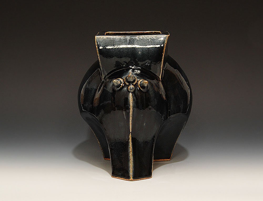 ☆星夢☆　河井創太　呉須貼文扁壷　花生　花器（河井寛次郎の曾孫）共箱 ☆星夢☆ 呉須貼文扁壷 花生