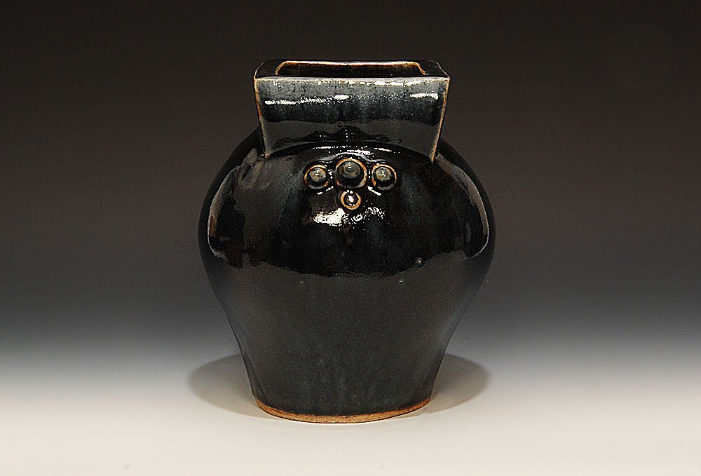 ☆星夢☆　河井創太　呉須貼文扁壷　花生　花器（河井寛次郎の曾孫）共箱 ☆星夢☆ 呉須貼文扁壷 花生