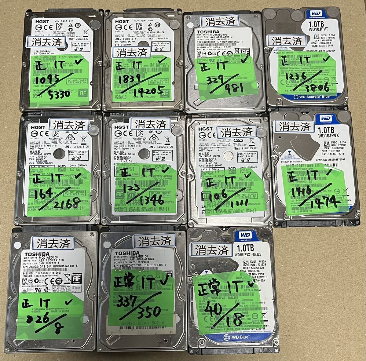 Seagate HGST 東芝 WD SATA 2.5インチ HDD 1TB×12台 1.5TB×1台