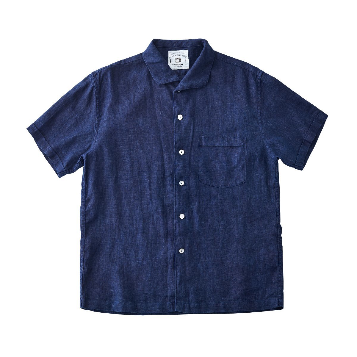 【美品】LITMUS 半袖シャツ リネン100% インディゴブルー 日本製 L レトロ 藍染め シャツ 半袖 メンズ リネン100% 天然インディゴ 濃紺