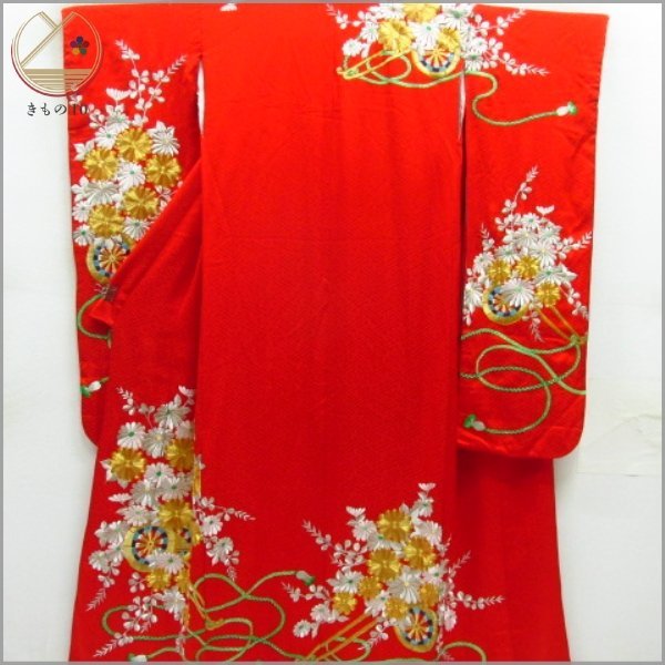 ★着物10★ 1円 絹 打掛 花車 菊 袷 身丈174cm 裄63cm [同梱可] ☆☆☆