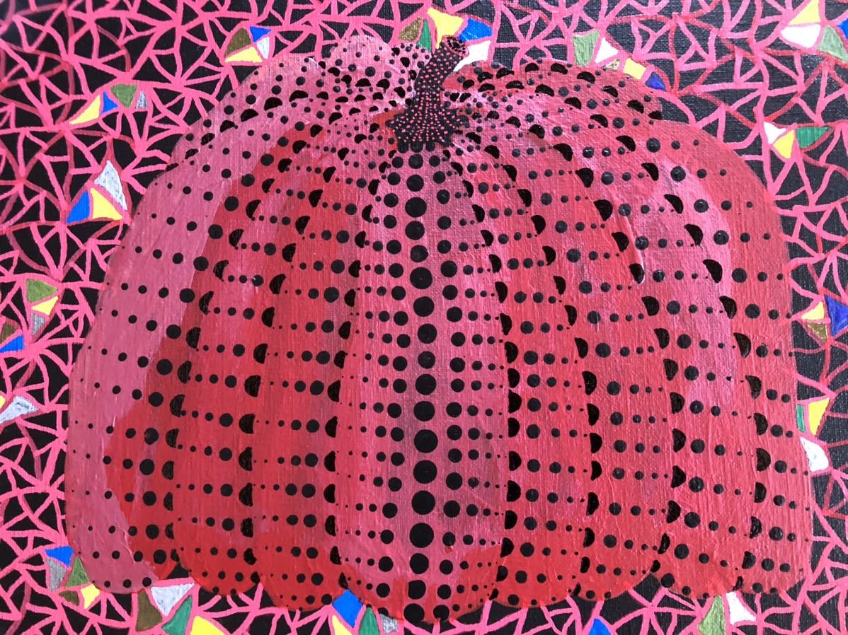 B*B様 草間彌生【帽子】肉筆/表裏サイン有り/油彩/アクリル/絵画/額縁