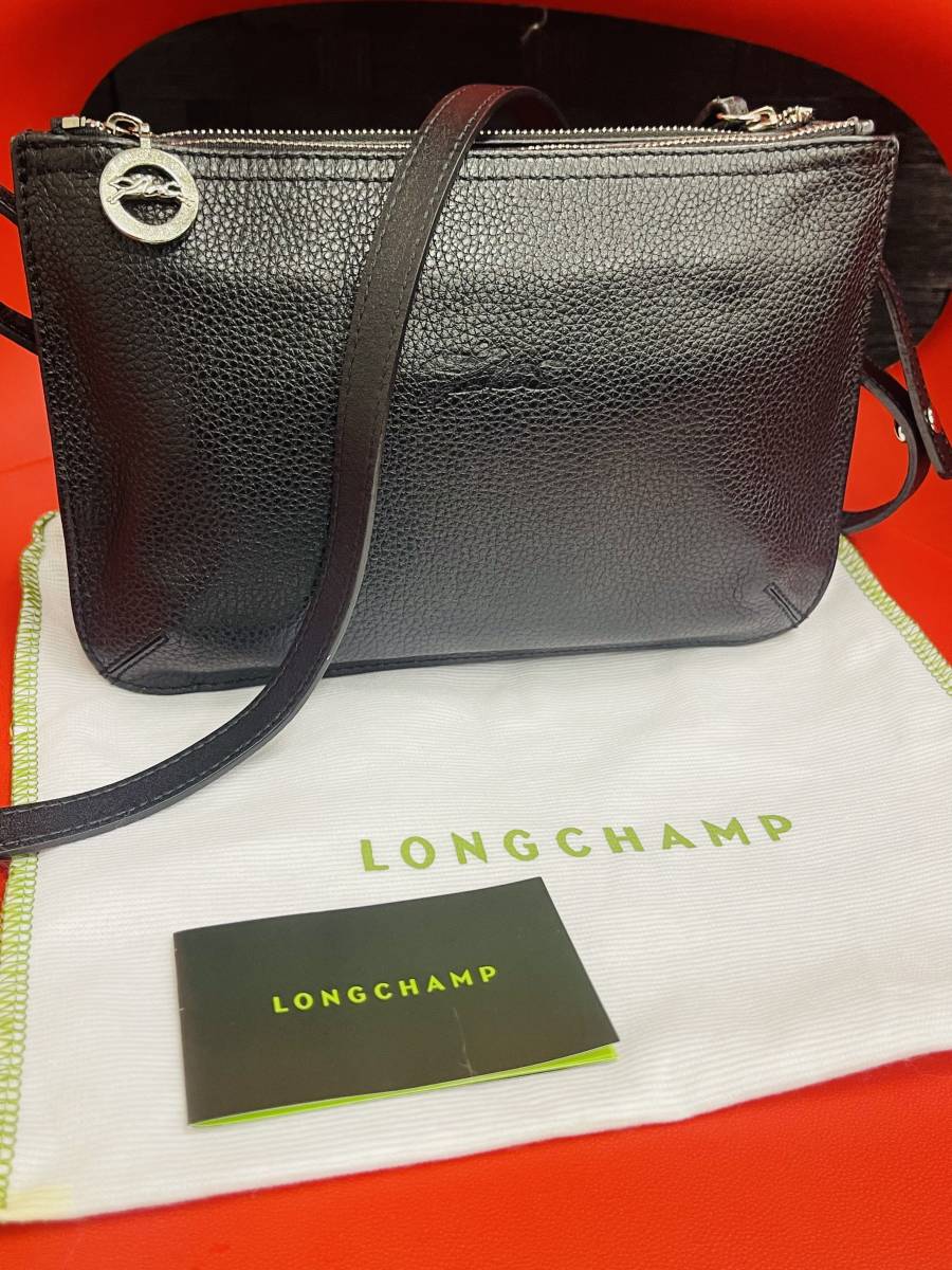 ロンシャン ショルダーバッグ　黒　本革　良品