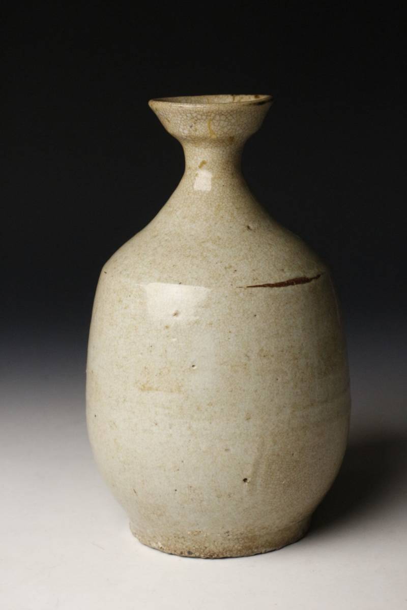 LIG】李朝時代 高麗青磁 盤口花瓶 22.5㎝ 花器 徳利 朝鮮美術 時代古玩