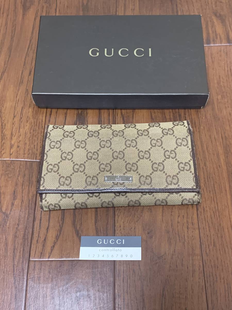 GUCCI グッチ 財布 二つ折り 長財布 レディース メンズ GG キャンバス ウォレット コインケース 小銭入れ カードケース ベージュ系 共箱