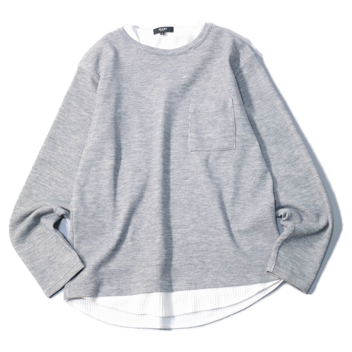 《良品◎》BEAMS HEART ビームスハート★重ね着風*レイヤード*サーマルカットソー*グレー/ホワイト*サイズS(MA3669)◆S60